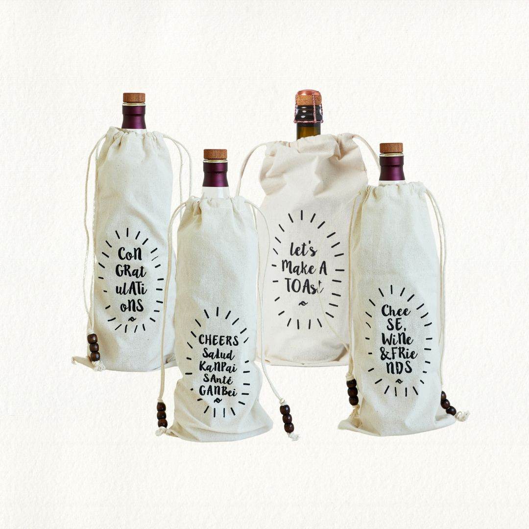 100% Cotton Wine bags - Set of 4 - LEFT-HANDESIGN®